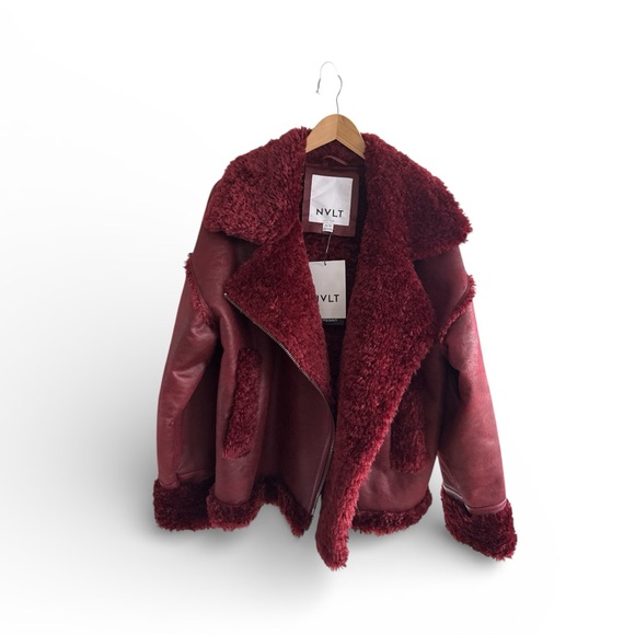 NVLT Jackets & Blazers - NVLT Burgundy Faux Shearling Jacket
